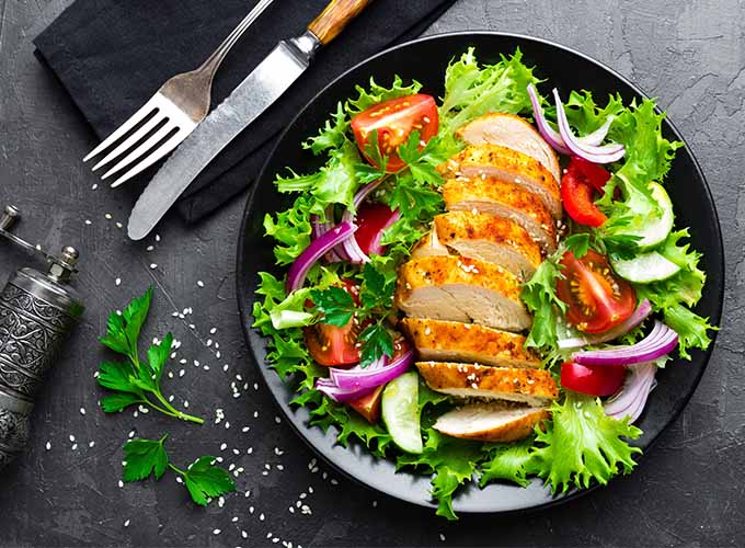 Blattsalate, leichte Geflügelgerichte