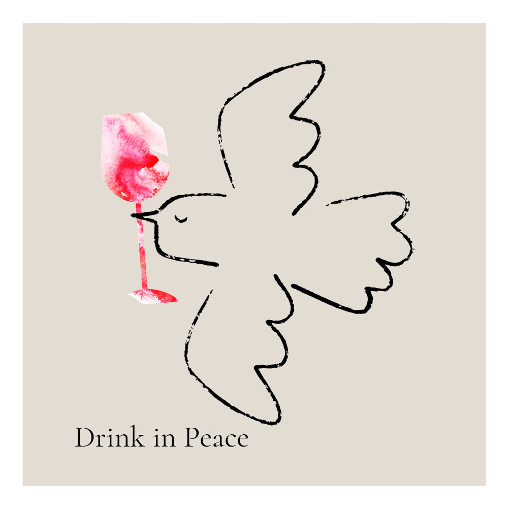 Weinpicker greeting card with dove illustration – Drink in Peace, included with every wine gift delivery to Germany